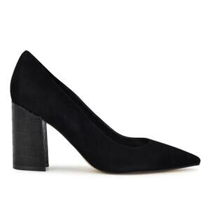 Nine West Women's Cara Slip On Comfort Block Heel Dress Pumps Black 8.5 M Suede